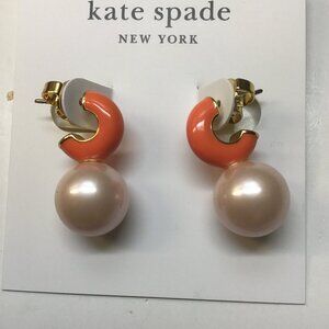 Kate Spade New Orange Hoop with Pearl Earrings